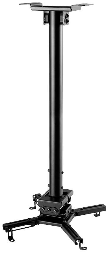 Support de plafond noir pour vidéoprojecteur avec bras ajustables et plaque de montage, adapté à différentes tailles de projecteurs.