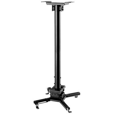 Support de plafond noir pour vidéoprojecteur avec bras ajustables et plaque de montage, adapté à différentes tailles de projecteurs.