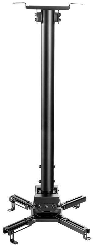 Support de projecteur avec bras long et ajustable, de couleur noire, adapté pour une installation au plafond. Design robuste pour une fixation stable.