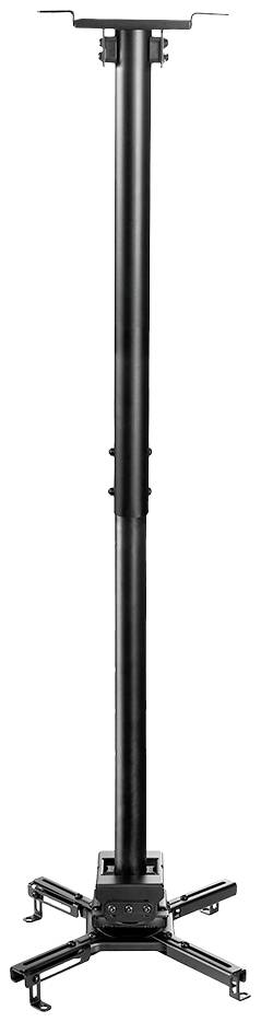 Support de plafond télescopique réglable pour projecteur en noir, adaptable à différentes hauteurs de plafond.