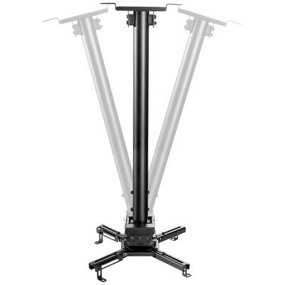 Support de plafond pour projecteur, noir, réglable. Tige principale et éléments de fixation visibles. Idéal pour la fixation de projecteurs au plafond.