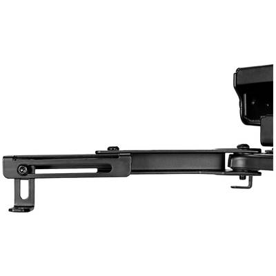 Support mural TV polyvalent en noir, avec des bras et des articulations réglables, adapté pour le positionnement flexible des écrans.