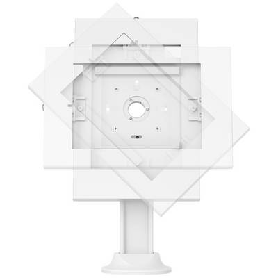 Objet artistique géométrique blanc composé de carrés et de rectangles qui se chevauchent, centré sur une surface de support blanche.