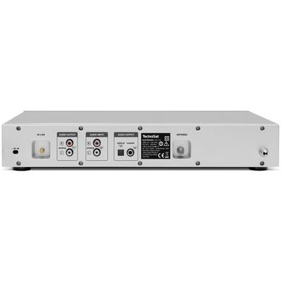 Vue arrière d'un appareil électronique avec différentes entrées et sorties audio. À gauche : HDMI et USB. À droite : Entrées coaxiale, optique et antenne.