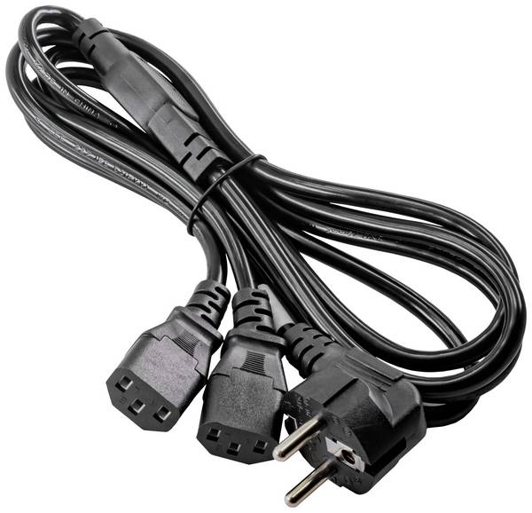 Câble de raccordement Akyga alimentation [1x Secteur femelle C13 - 2x Prise mâle + contact de protection] 1.80 m noir