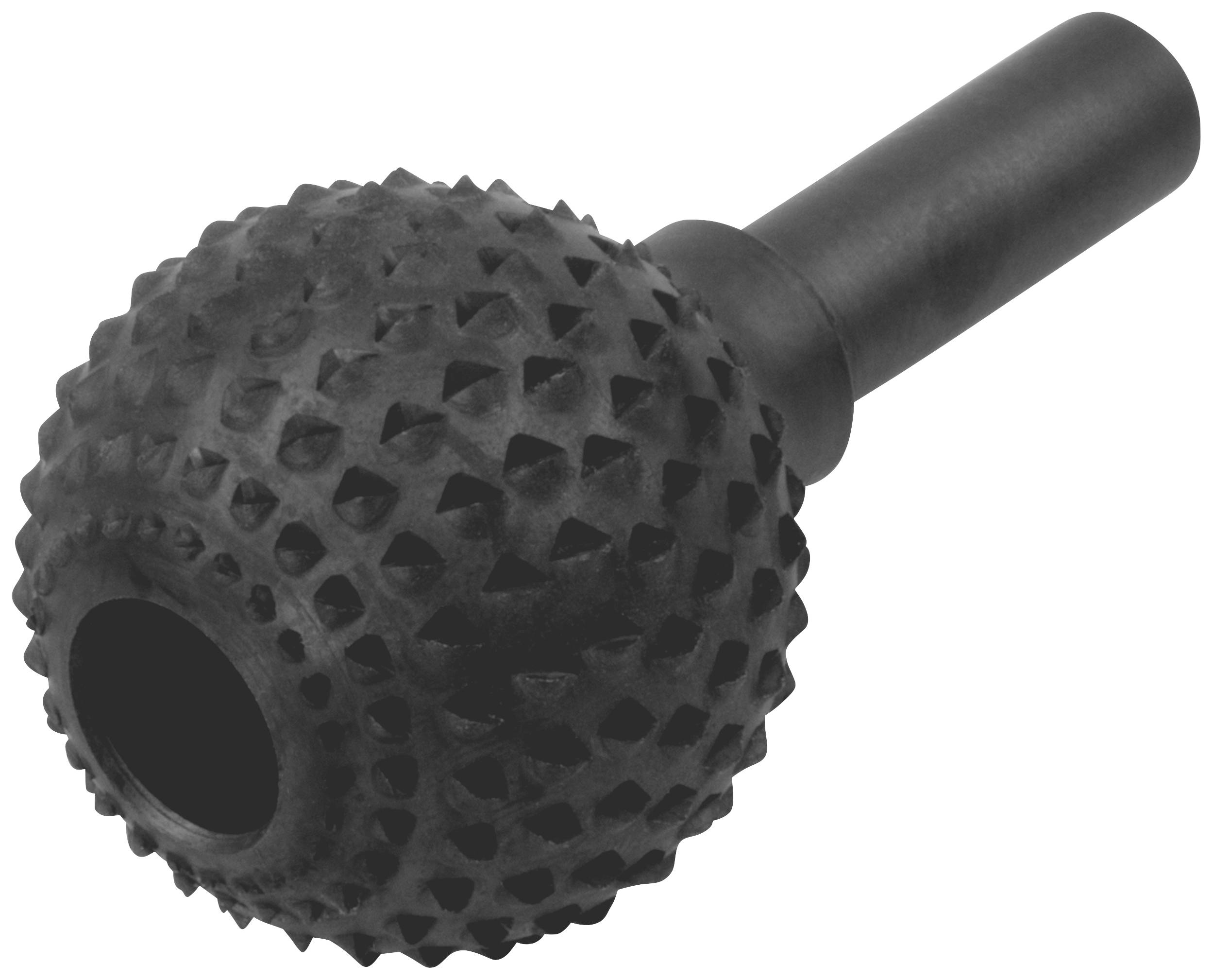 Un fraiseur de sculpture sur bois noir, rond, avec des pointes nodulaires.