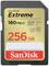 Carte SD SanDisk Extreme 256 Go, vitesse de lecture de 180 Mo/s, adaptée aux enregistrements vidéo 4K et aux prises de photos rapides.
