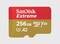 Une carte mémoire SanDisk Extreme de 256 Go, de classe MicroSDXC, V30, A2, adaptée au stockage haute performance.