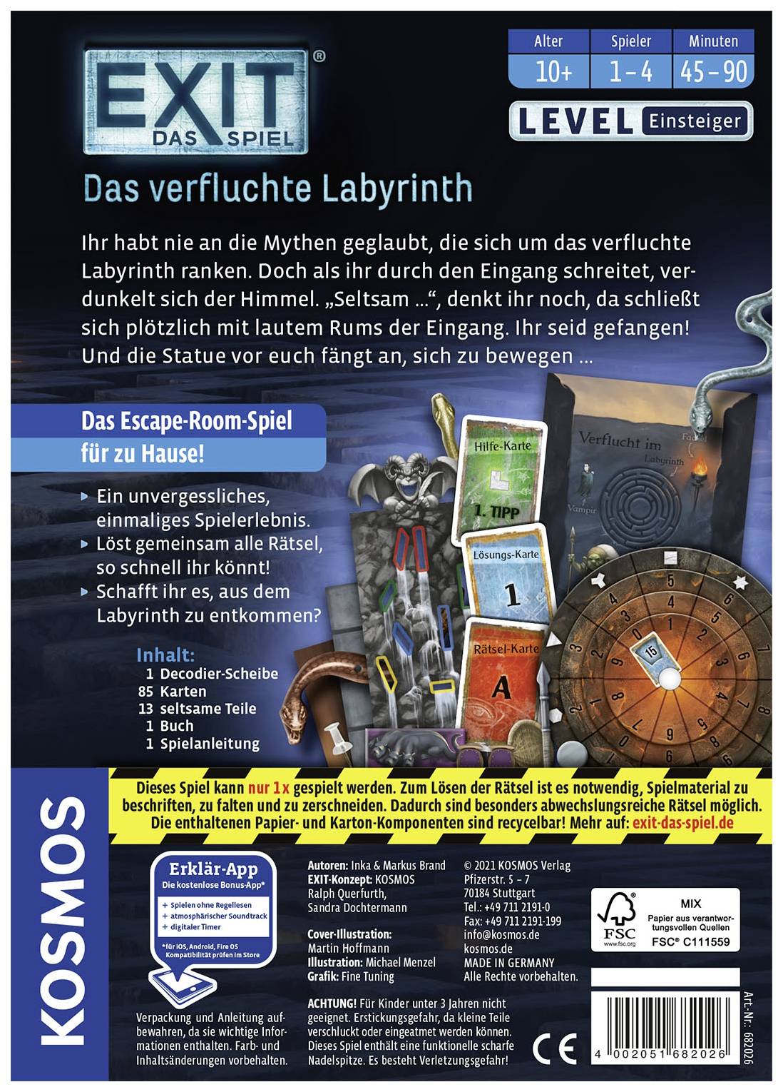 'Exit : Le Jeu - Le Labyrinthe Maudit' est un jeu d'escape game pour 1-4 joueurs à partir de 10 ans. Il nécessite de résoudre des énigmes pour trouver une issue.