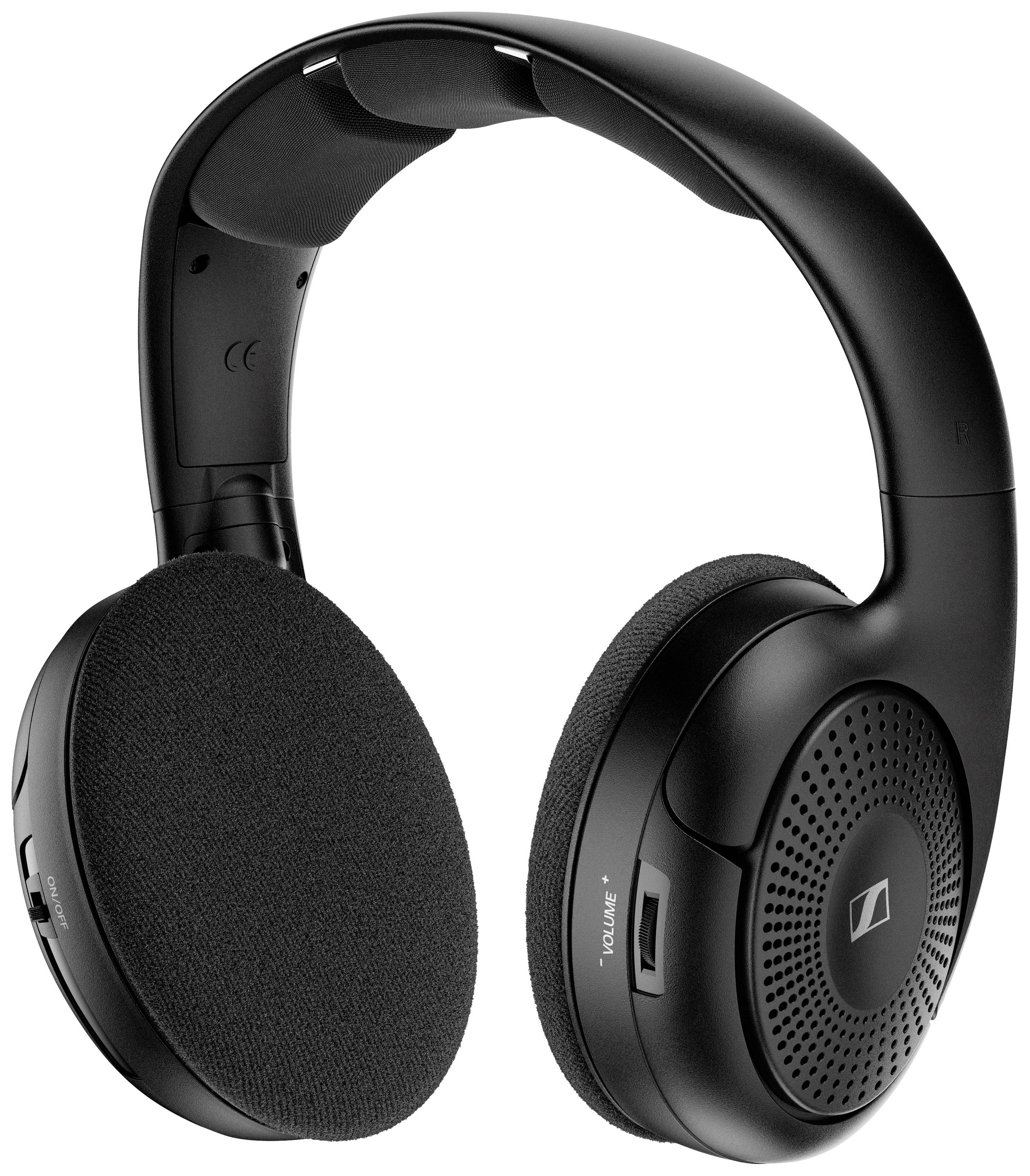 Casque audio noir supra-auriculaire avec coussinets rembourrés et arceau réglable. Logo de la marque visible sur l'extérieur.