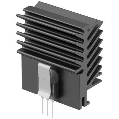 Radiateur en aluminium avec ailettes pour dissipation thermique, fixé à un composant électrique doté de trois fils de connexion.