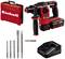 Ensemble marteau-perforateur Einhell avec mallette à outils rouge, forets, burins et chargeur.