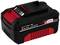 Batterie Lithium-Ion 18V noir et rouge avec étiquette Einhell Power X-Change, adaptée aux outils et appareils.