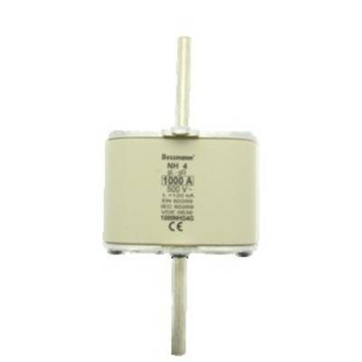 Un fusible cylindrique avec bornes métalliques et l'inscription « 1000 A, 500 V ». Boîtier de couleur beige.