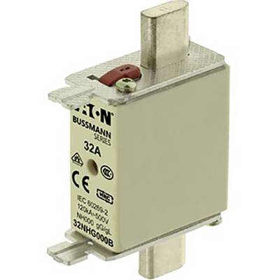 Fusible de type NH00, 32A, marque Eaton Bussmann, avec marquage CE, tension nominale 500V, adapté aux applications industrielles.