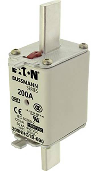 'Fusible de la série Bussmann par Eaton, 200A, avec connexions métalliques. Adapté aux applications électriques industrielles.'