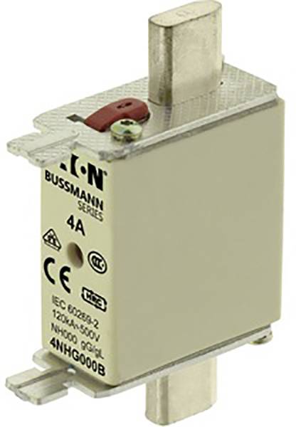 Fusible Eaton Bussmann, 4A, 690V, NH000, marquage CE. Pour l'interruption de circuit en cas de surcharge ou de court-circuit.