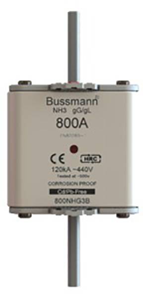 Fusible NH3 Bussmann gG/gL 800A, adapté pour 120kA et 440V, avec marquage CE.