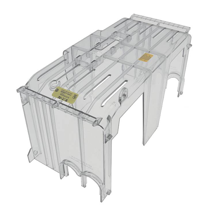 Couvercle de protection en plastique transparent avec autocollant d'avertissement jaune, utilisé pour protéger les appareils électriques ou les boîtiers électriques contre les contacts.