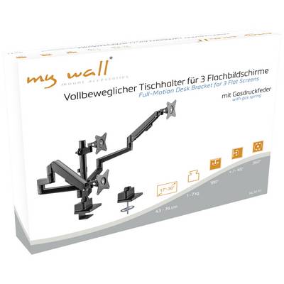 Support de table entièrement articulé pour 3 écrans plats avec vérin à gaz, adapté aux écrans de 17 à 30 pouces et pesant de 1 à 7 kg.