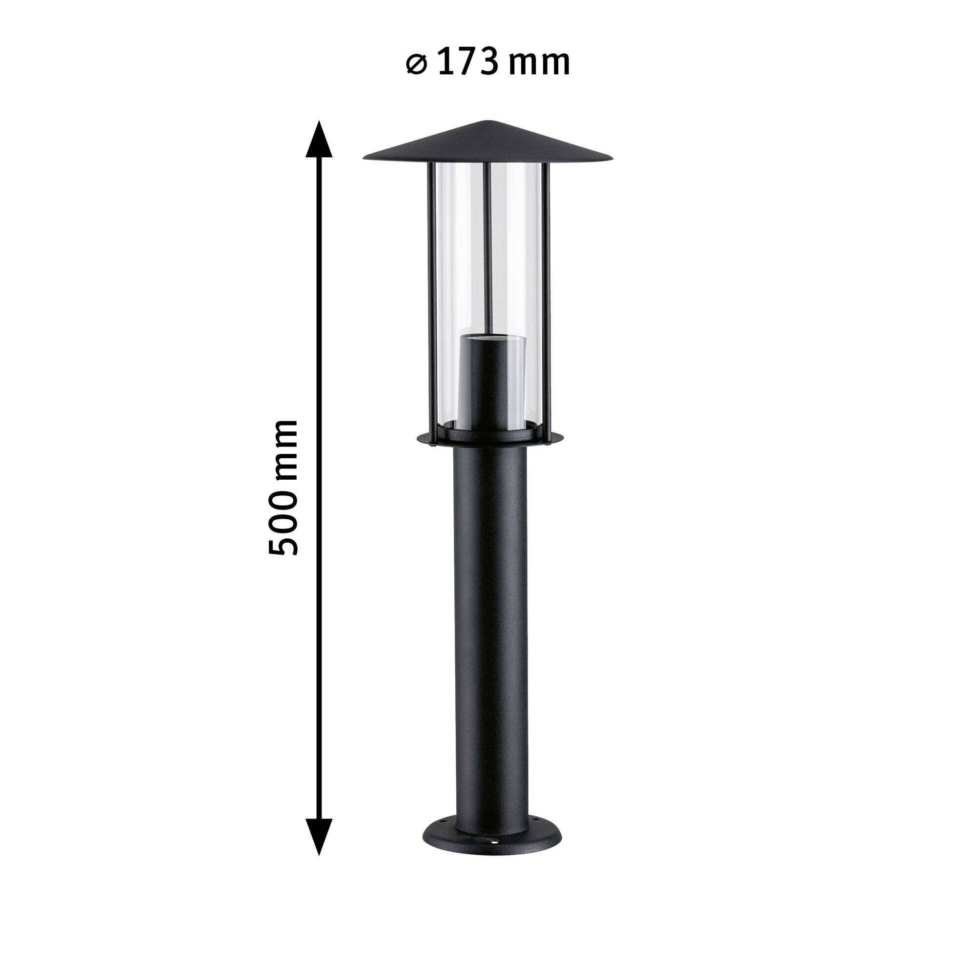 Lampe de jardin noire avec globe en verre transparent, hauteur 500 mm, diamètre 173 mm.