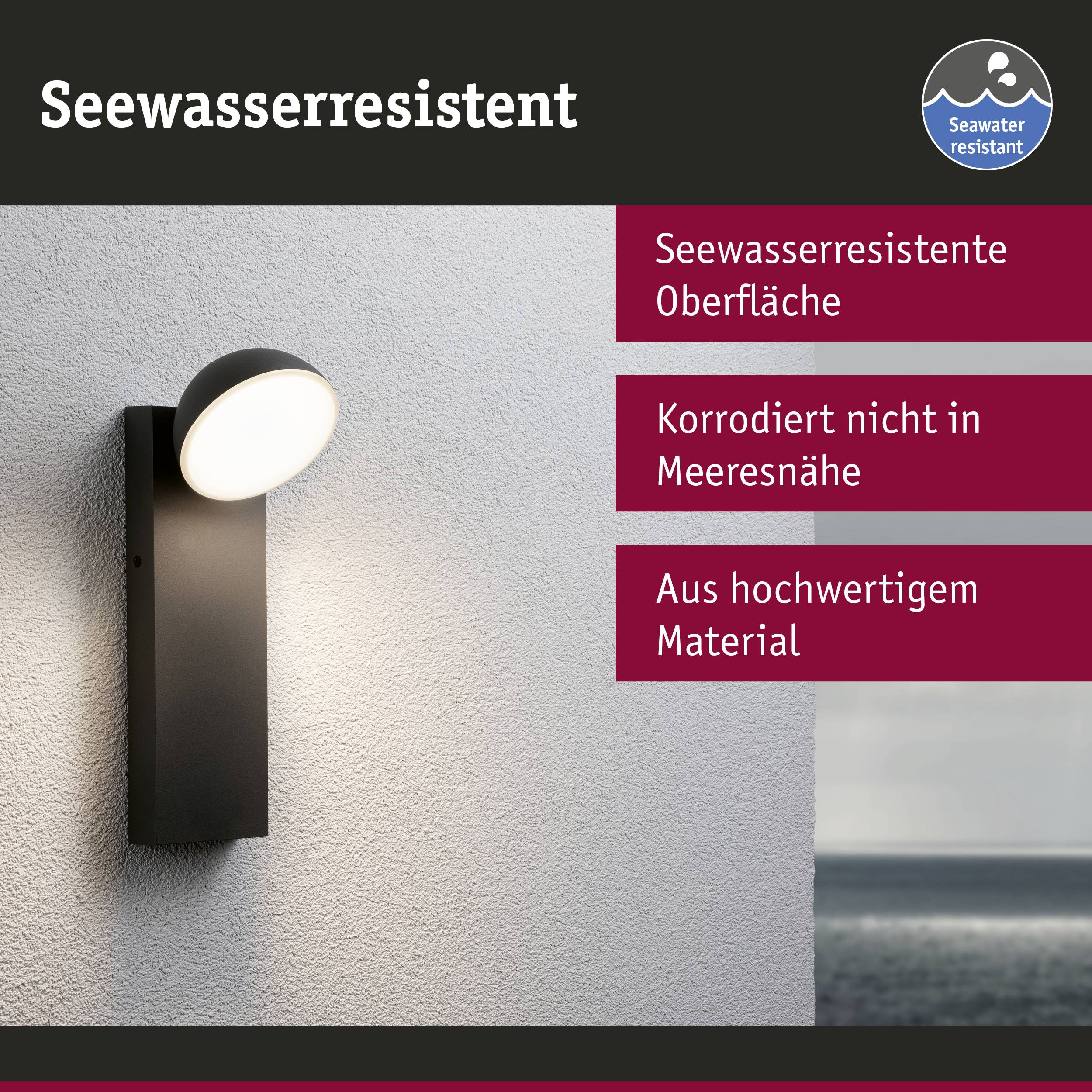Lampe résistante à l'eau de mer fixée au mur, décrite comme résistante à la corrosion en milieu maritime, fabriquée à partir de matériaux de haute qualité.
