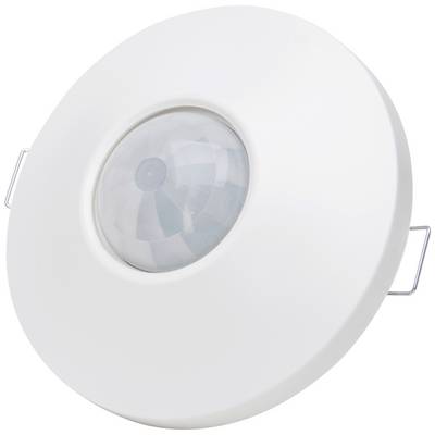 Un détecteur de mouvement blanc et rond pour plafond, doté d'un capteur central, monté sur un socle circulaire.