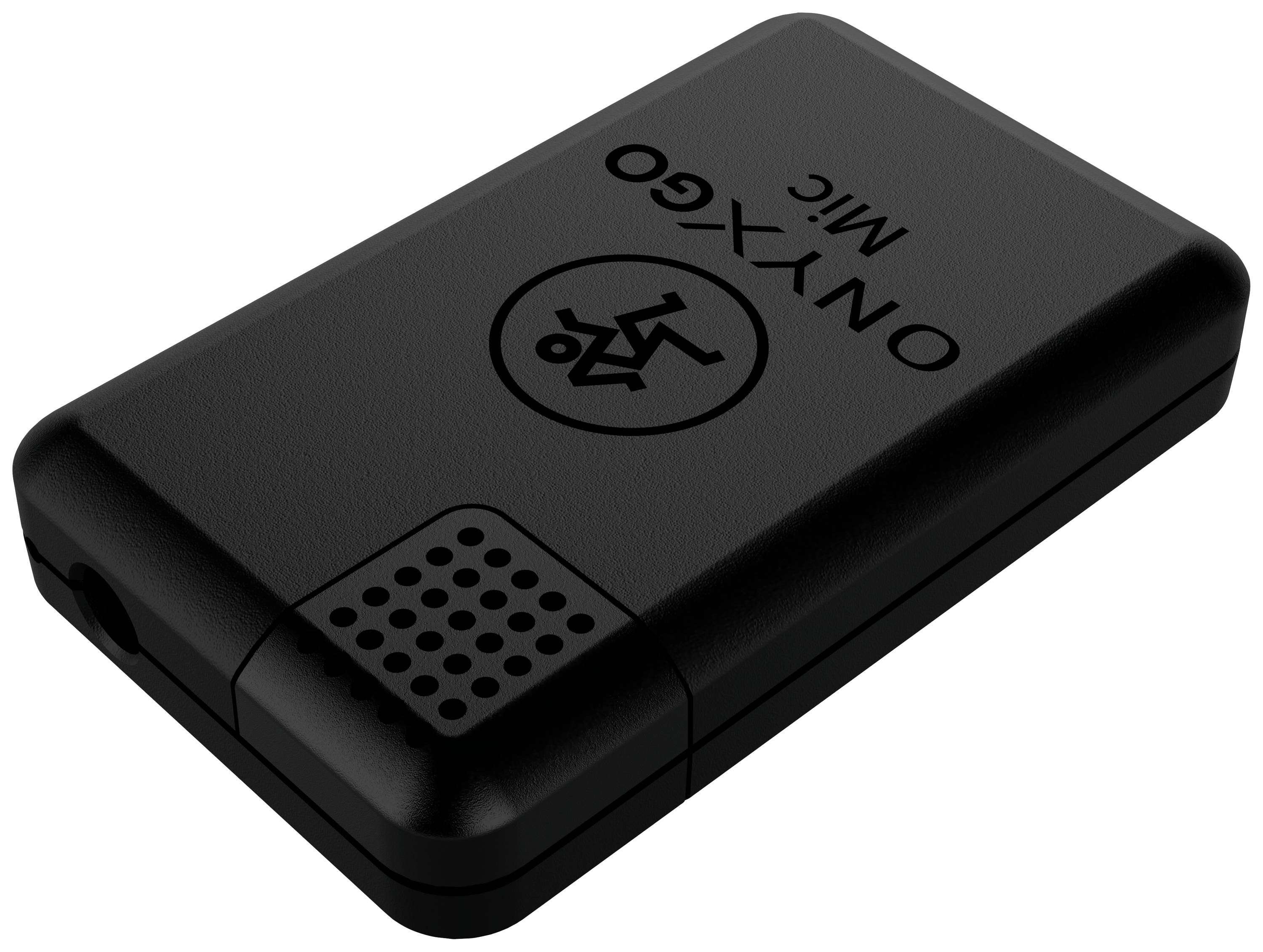 Appareil USB noir et rectangulaire portant l'inscription 'ONYXGO MIC' avec une zone aérée à une extrémité.