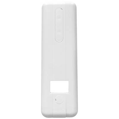 Appareil blanc rectangulaire avec une petite fenêtre rectangulaire en bas et un renfoncement allongé en haut.