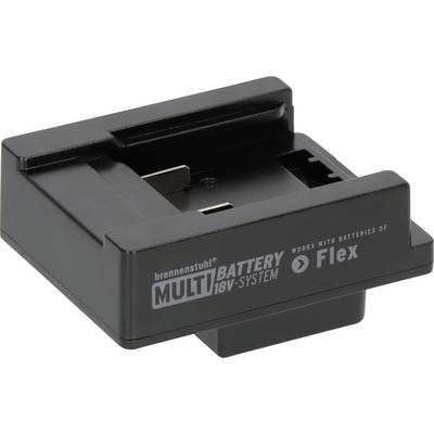 Adaptateur de batterie noir étiqueté « brennenstuhl MULTI BATTERY 18V system » et « fonctionne avec les batteries de Flex »