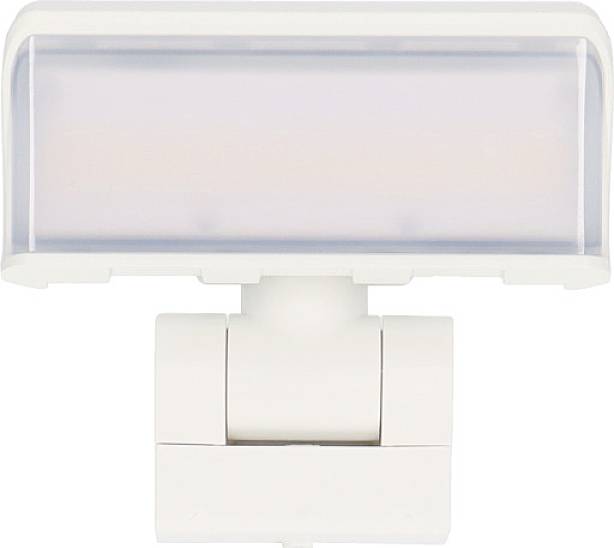 Lampe LED blanche rectangulaire avec articulation réglable ; idéale pour une installation murale en intérieur ou en extérieur.
