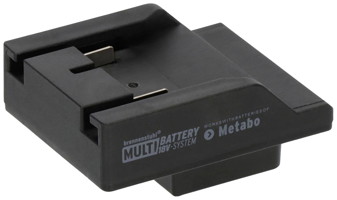 Adaptateur pour batteries 18V, compatible avec Metabo, noir, forme compacte.