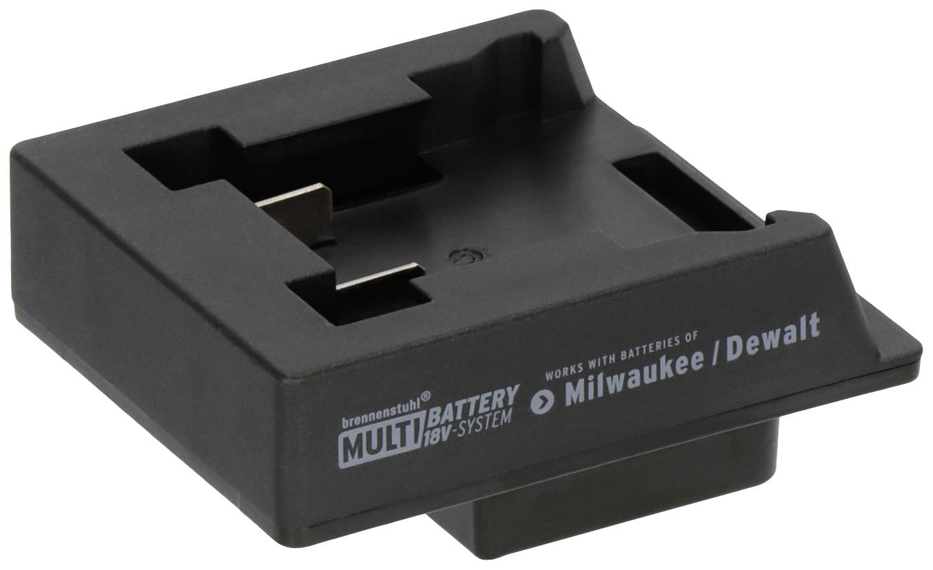 Adaptateur noir pour le système multifonction à batterie 18V Brennenstuhl, compatible avec les batteries Milwaukee/Dewalt.