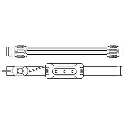 Dessin technique d'un dispositif cylindrique avec des câbles et des connexions. Vue supérieure et latérale présentées.