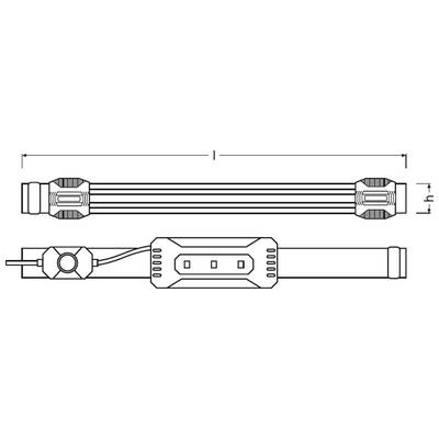 Dessin technique d'un dispositif cylindrique avec connexion de câble et unités de mesure pour la longueur et la hauteur. Caractéristiques principales mises en évidence.