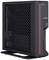 Client léger Fujitsu FUTRO noir à surface perforée, détail rouge distinctif, deux ports USB et support de base.