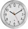 Une horloge analogique avec un cadre métallique indique 2h10. L'horloge a des aiguilles noires pour les heures et les minutes, ainsi qu'une aiguille des secondes rouge.