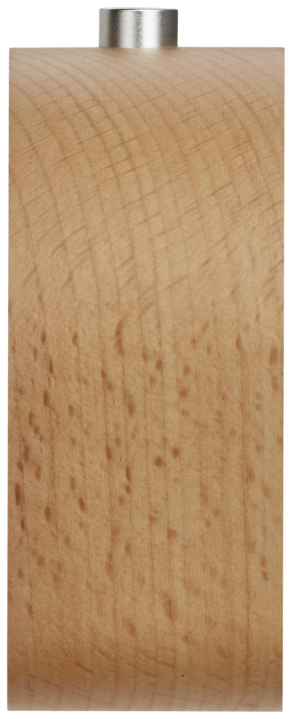 Un rouleau en bois avec des veines visibles et un cylindre métallique en haut, probablement un élément décoratif de mobilier ou de construction.