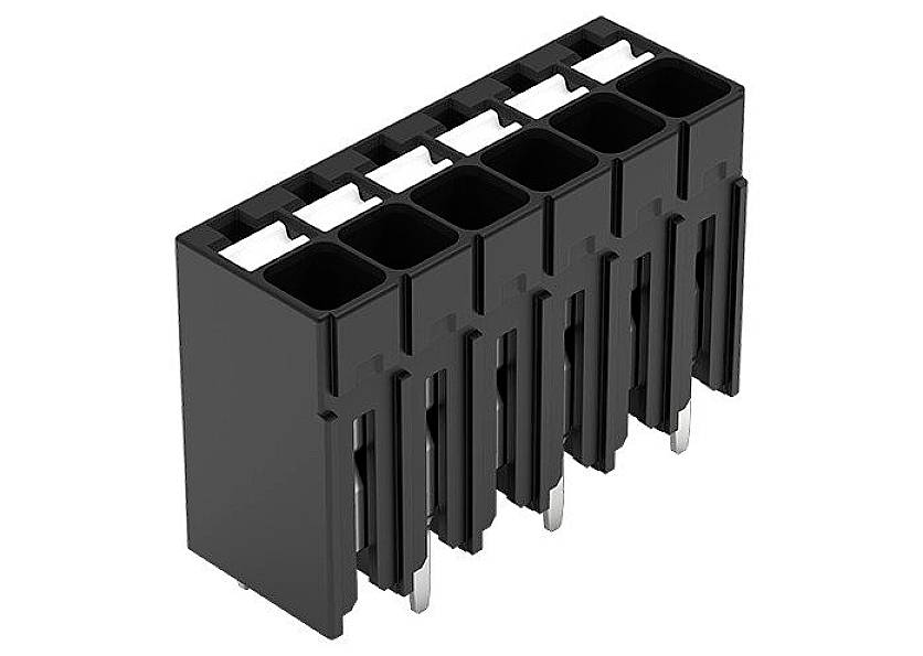Connecteur électrique noir multibroche, adapté aux connexions sur des circuits électroniques, montrant les broches et le boîtier.
