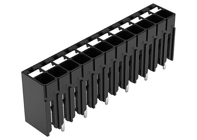 'Connecteur électronique noir à plusieurs prises. Le connecteur possède 10 broches de connexion. Adapté pour les connexions électroniques.'