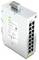 Commutateur réseau avec plusieurs ports Ethernet, boîtier argenté, bloc de connexion orange en haut de l'appareil.