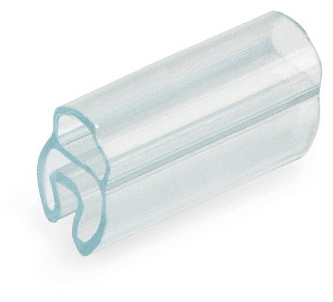 Un petit tube transparent en plastique avec une ouverture à une extrémité ; pourrait être utilisé pour des applications médicales ou techniques.