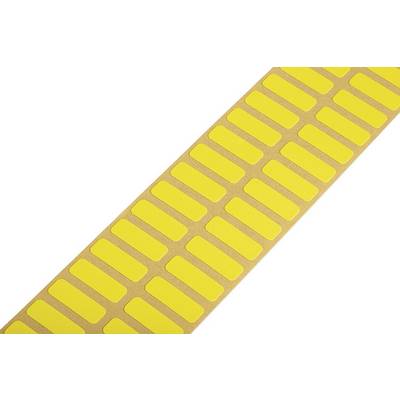 Des autocollants rectangulaires jaunes disposés sur un papier support marron, pouvant être utilisés pour des étiquettes ou des marquages.