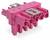 Un connecteur électrique rose à plusieurs broches, partiellement renforcé de métal, pour des applications techniques.