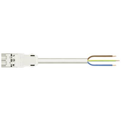 Un câble électrique tripolaire avec connexion enfichable, présentant des conducteurs marron, vert-jaune et bleu, destiné au câblage électrique.