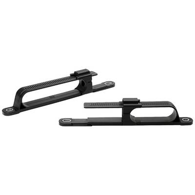 Deux supports noirs rectangulaires avec des rails ajustables, posés sur une surface claire. Idéaux pour des applications de montage.