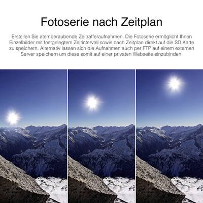 Image tripartite d'un paysage montagneux en plein jour. Le texte décrit la création de séquences accélérées et leur stockage.