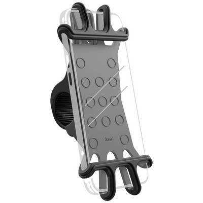 Support de téléphone pour vélo, noir, avec bracelet de silicone flexible et points antidérapants, pour une fixation sécurisée sur le guidon.