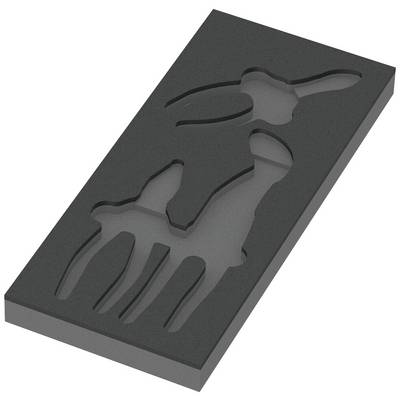 Pièce en mousse noire rectangulaire avec découpe en forme de cerf.