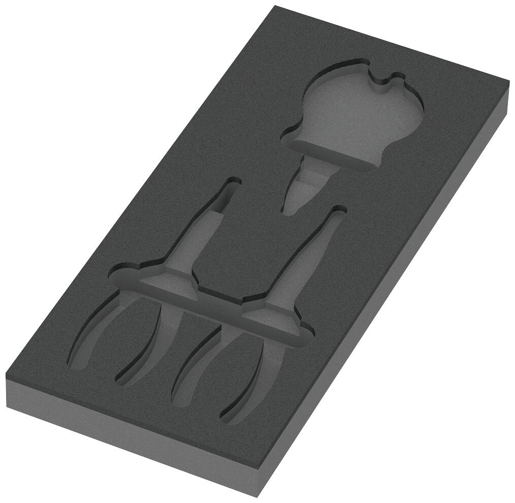 Insertion en mousse avec découpes pour deux clés à fourche et une ampoule, pour un rangement ordonné.